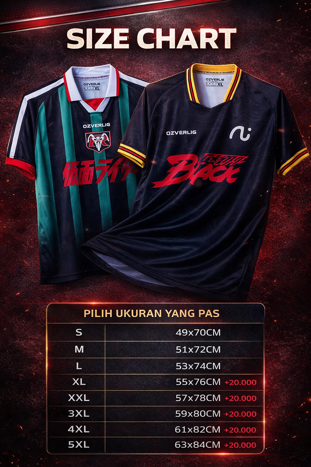 Size Chart Jersey Kamen Rider